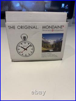 Mondaine Pocket Watch, Complete With Box, Leather Case, Snake Chain & Inserts