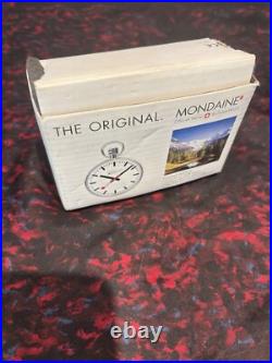 Mondaine Pocket Watch, Complete With Box, Leather Case, Snake Chain & Inserts