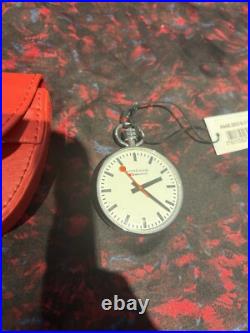 Mondaine Pocket Watch, Complete With Box, Leather Case, Snake Chain & Inserts