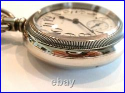 Monster 18SZ Elgin Pocket Watch in Alaska Silver Case. 61.5mm, 17 Jewel, Serviced