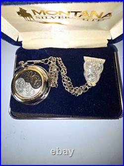 Montana Silversmiths Pocket Watch & Chain Set Engraved Western Scroll Boxed