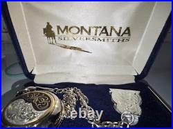 Montana Silversmiths Pocket Watch & Chain Set Engraved Western Scroll Boxed