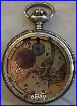 Movado Repeater pocket watch open face silver case enamel dial 55 mm in diameter