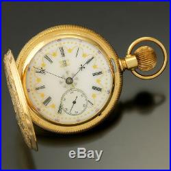 Multicolor Gold Fancy Dial Hampden Pocket Watch 18 Size Hunter Case 23 Jewel