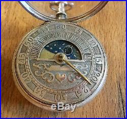 Night Day Single Handed Champlevée Verge Fusee Double Case Silver Pocket Watch