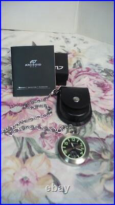 NWOT Android MECHANICAL POCKET ATCH 17 Jewel Mechanical Wind Watch LEATHER CASE