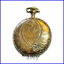 NY STANDARD Pocket Watch Engraved Hunter Case Bird Gold Filled Runs Well Antique