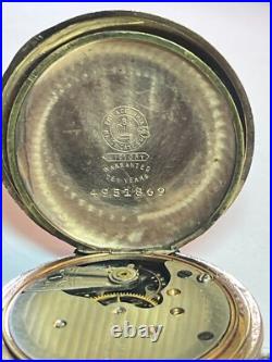 NY STANDARD Pocket Watch Engraved Hunter Case Bird Gold Filled Runs Well Antique