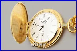 N MINT TISSOT Pocket Watch Swiss Made Gold Case White Dial Quartz From JAPAN