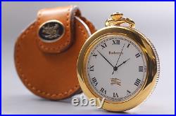 Near MINT / Case Burberry 6031-G24655 Gold Roman Logo 38mm Quartz Pocket Watch