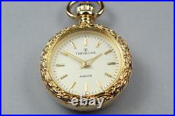Near MINT / Case Papers GINZA TENSHODO VJ20-D003 Gold Qz Pendant Pocket Watch