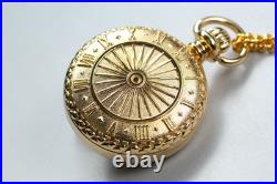 Near MINT TENSHODO VJ20-D003 Quartz Gold JDM Pendant Pocket Watch with Case Paper