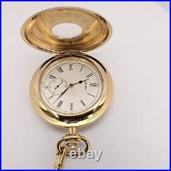 Near Mint Seiko 7N07-0020 Quartz Gold Half Hunter Case Pocket Watch #1396