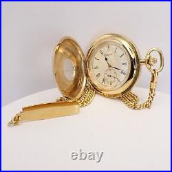 Near Mint Seiko 7N07-0020 Quartz Gold Half Hunter Case Pocket Watch #1396