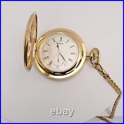 Near Mint Seiko 7N07-0020 Quartz Gold Half Hunter Case Pocket Watch #1396