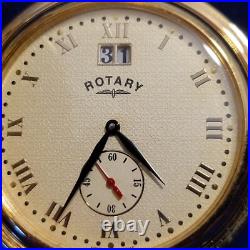 New Rare ROTARY Pocket Watch with Chain with Day of Month Never Worn or Carried