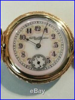 New York standard (1899) 6S. Fancy dial 7 jewels 10K. Gold filled hunter case