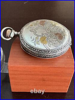 Nice Vintage Multi-color 16 Size Sterling Silver Pocket Watch Case, Good Lids