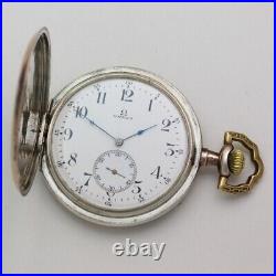 OMEGA 900 Silver & Niello Art Nouveau 51mm Hunting Case Pocket Watch ca. 1915