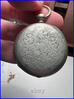 OTTOMAN MARKET Arabic Antique Pocket Watch Hunter Case w Key Siegrist London NR