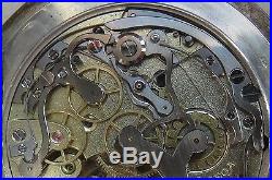 Omega Chronograph Pocket watch open face silver case 54,5 mm. In diameter