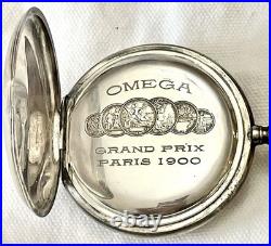 Omega Hunter Grand Prix Paris 1900 Pocket Watch. 900 Silver Serviced Working