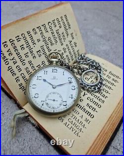 Omega pocket watch with open dial, nickel-chrome, 48.5 mm case, not working