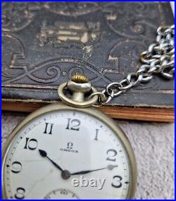 Omega pocket watch with open dial, nickel-chrome, 48.5 mm case, not working
