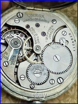 Omega pocket watch with open dial, nickel-chrome, 48.5 mm case, not working