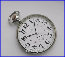 Omega rare nickel case 8-day Goliath pocket watch 140mm Circa 1920 enamel dial