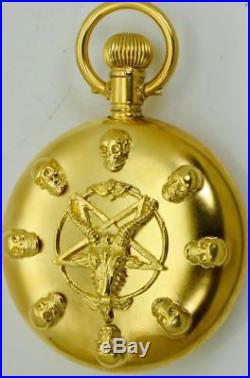 One of a kind Omega Railroad quality watch. Occultist's Baphomet head&Skulls case