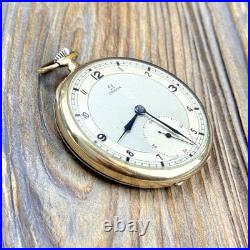 Original Omega Pocket Watch 1935, 15j Gold-Plated Case Snap 46mm Open Face Runs