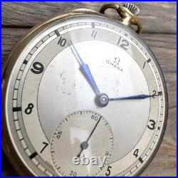 Original Omega Pocket Watch 1935, 15j Gold-Plated Case Snap 46mm Open Face Runs