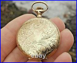 Ornate Ladies Gold Filled Pocket Watch Hunter Case Antique NEEDS REPAIR
