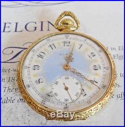Ornate Vintage 1922 Elgin Size 12 Gold Leaf Dial Pocket Watch 14k G/F Case