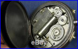 P 562. Rare Large Musical Pocket Watch 65 MM Gun Metal Case Fancy Colored Dial