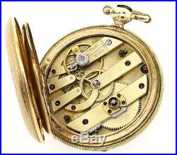 Pateck antique heavy 18K gold enamel portrait key wind hunter case pocket watch