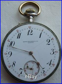 Patek Philippe pocket watch open face silver case 52 mm. In diameter