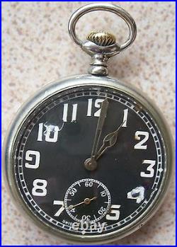 Paul Garnier Military Type Pocket watch nickel chromiun case Enamel Dial 50,5 mm