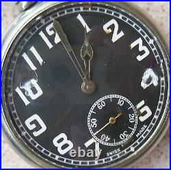 Paul Garnier Military Type Pocket watch nickel chromiun case Enamel Dial 50,5 mm