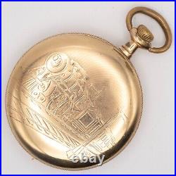 Philadelphia 16-Size Gold-Filled Antique Pocket Watch Case with Train Motif