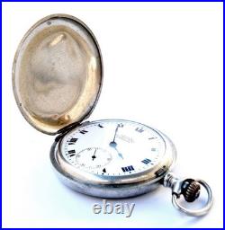 Pocket Watch ARISTON Hunter Dial Porcelain Case Steel 51mm Circa 1920 Working