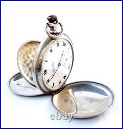 Pocket Watch ARISTON Hunter Dial Porcelain Case Steel 51mm Circa 1920 Working