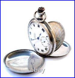 Pocket Watch ARISTON Hunter Dial Porcelain Case Steel 51mm Circa 1920 Working