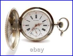 Pocket Watch BILLODES Hunter 15 Jewels Dial Porcelain 1900c Silver 50mm Working