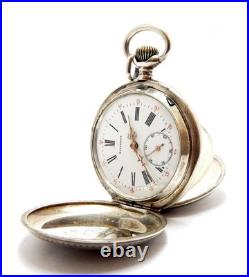 Pocket Watch BILLODES Hunter 15 Jewels Dial Porcelain 1900c Silver 50mm Working