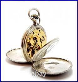Pocket Watch BILLODES Hunter 15 Jewels Dial Porcelain 1900c Silver 50mm Working