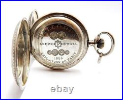 Pocket Watch BILLODES Hunter 15 Jewels Dial Porcelain 1900c Silver 50mm Working