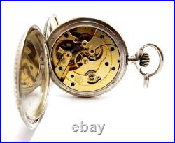 Pocket Watch BILLODES Hunter 15 Jewels Dial Porcelain 1900c Silver 50mm Working