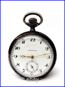 Pocket Watch Cronometro Escasany Dial Porcelain Case Silver 53mm 1910c Working